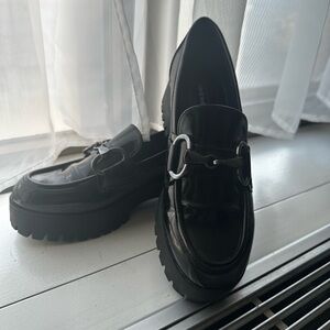Nine West Black Patent Leather Lug Sole Loafers
